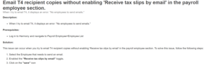 Picture of Email T4/T4A/RL-1 recipient copies by enabling 'Receive tax slips by email' in the payroll employee section.