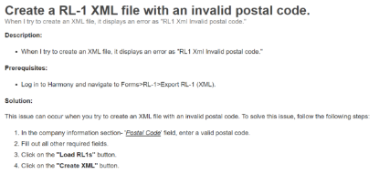 Picture of Create a RL-1 XML file with an invalid postal code.