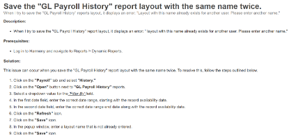 Picture of Save the "GL Payroll History" report layout