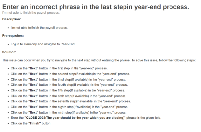 Picture of Enter an incorrect phrase in the last stepin year-end process.