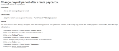 Picture of Change Payroll Process Period after creating Paycards.