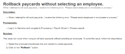 Picture of Rollback paycards without selecting an employee.