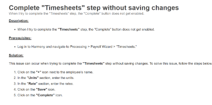 Picture of Complete "Timesheets" step correctly
