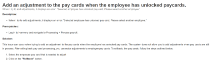 Picture of Add an adjustment to the pay cards when the employee has unlocked paycards.