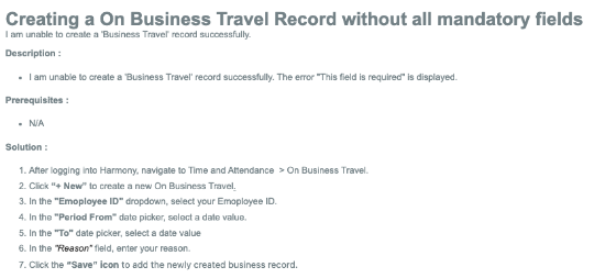 Picture of Creating a On Business Travel Record