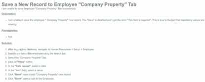 Picture of Save a New Record to Employee "Company Property" Tab 