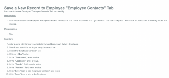 Picture of Save a New "Emergency Contact"  Record to Employee "Employee Contacts" Tab   