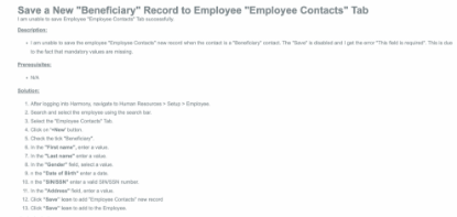 Picture of Save a New "Beneficiary"  Record to Employee "Employee Contacts" Tab