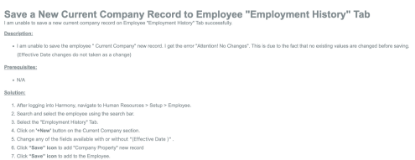 Picture of Save a New Current Company Record to Employee "Employment History" Tab  