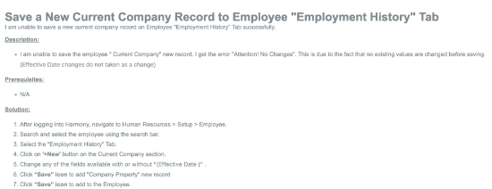 Picture of Save a New Current Company Record to Employee "Employment History" Tab  