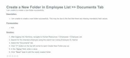 Picture of Create a New Folder in Employee List under the Documents Tab 