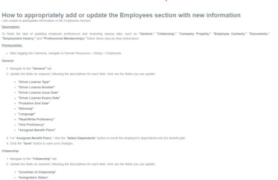 Picture of How to appropriately add or update the Employees section with new information