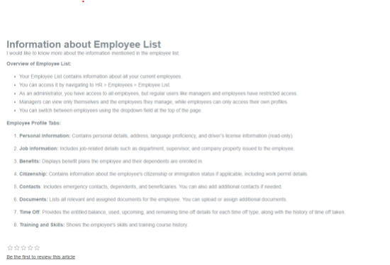 Picture of Information about Employee List