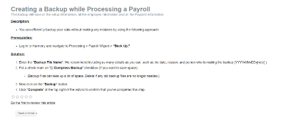 Picture of Creating a Backup while Processing a Payroll