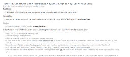 Picture of Information about the Print/Email Paystub step in Payroll Processing 