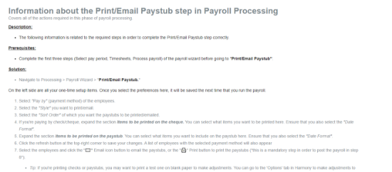 Picture of Information about the Print/Email Paystub step in Payroll Processing 