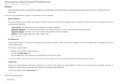 Picture of Information about Payroll Preferences